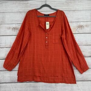 Max Edition Semi Sheer V-Neck Tunic Blouse Women's Size XL Red/Pink
